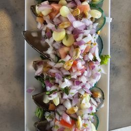 Mussels with onions and tomatoes. Very delicious plate Mussels with onions and tomatoes. Very delicious plate