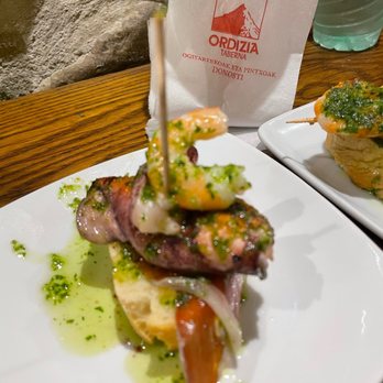 Ordizia Taberna - Squid & shrimp skewer - Tapas Bars Near Me - Donostia, SS Ordizia Taberna - Squid & shrimp skewer - Tapas Bars Near Me - Donostia, SS