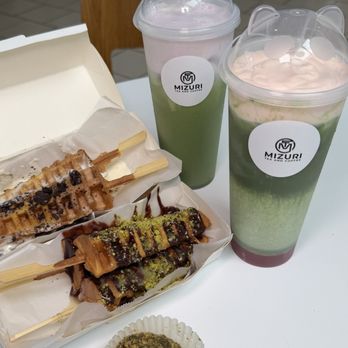 Mizuri Tea and Coffee - Cookies & cream waffle sticks / Dubai waffle sticks / Lavender cold foam matcha / Double strawberry matcha / Matcha Dubai chewy cookie - Bubble Tea Near Me - West Covina, California Mizuri Tea and Coffee - Cookies & cream waffle sticks / Dubai waffle sticks / Lavender cold foam matcha / Double strawberry matcha / Matcha Dubai chewy cookie - Bubble Tea Near Me - West Covina, California