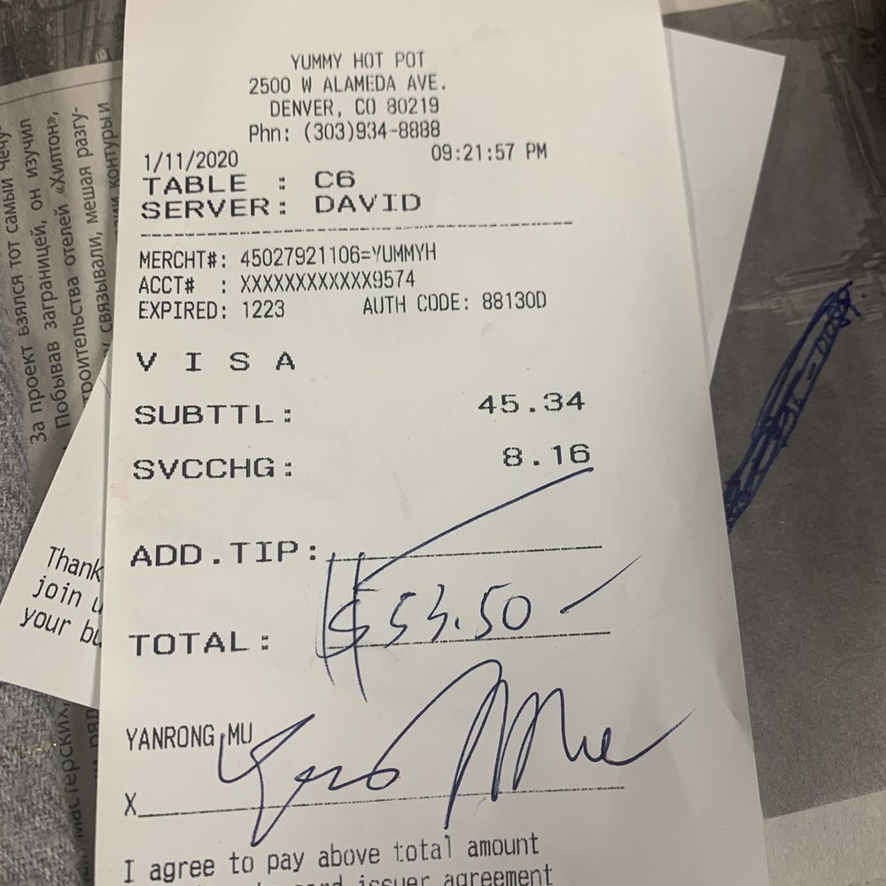 Yummy Hot Pot - My receipt! - Hot Pot Near Me - Denver, Colorado Yummy Hot Pot - My receipt! - Hot Pot Near Me - Denver, Colorado