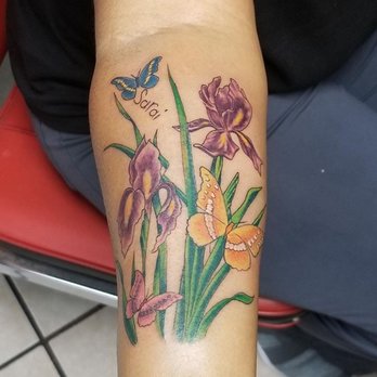 Tattoo Shack - Butterflies and Iris Flowers - Tattoo Near Me - Lancaster, Texas Tattoo Shack - Butterflies and Iris Flowers - Tattoo Near Me - Lancaster, Texas