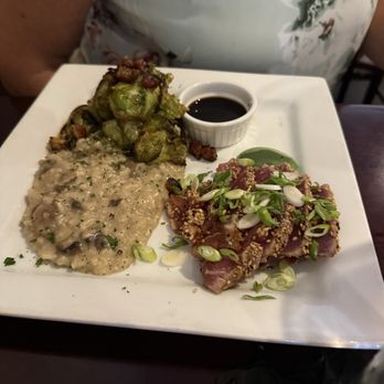 Jeff's Inviting Food and Spirits - Ahi seared, risotto, Brussels sprouts - American Near Me - Orange, California Jeff's Inviting Food and Spirits - Ahi seared, risotto, Brussels sprouts - American Near Me - Orange, California