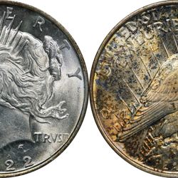OC Rare Coin & Bullion - 1922 P Peace Dollar, Lustrous AU w/ Toned Reverse $1 About Uncirculated