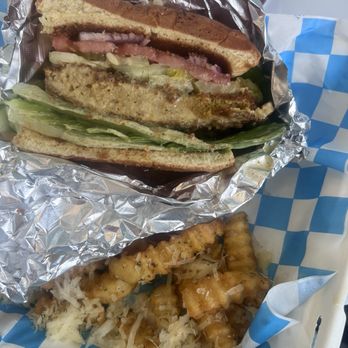 The BeetBox - UNBEETABLE SAUCE CHICKLESS SANDWICH SIDE OF GARLIC PARMESAN FRIES - Comfort Food Near Me - Oklahoma City, Oklahoma