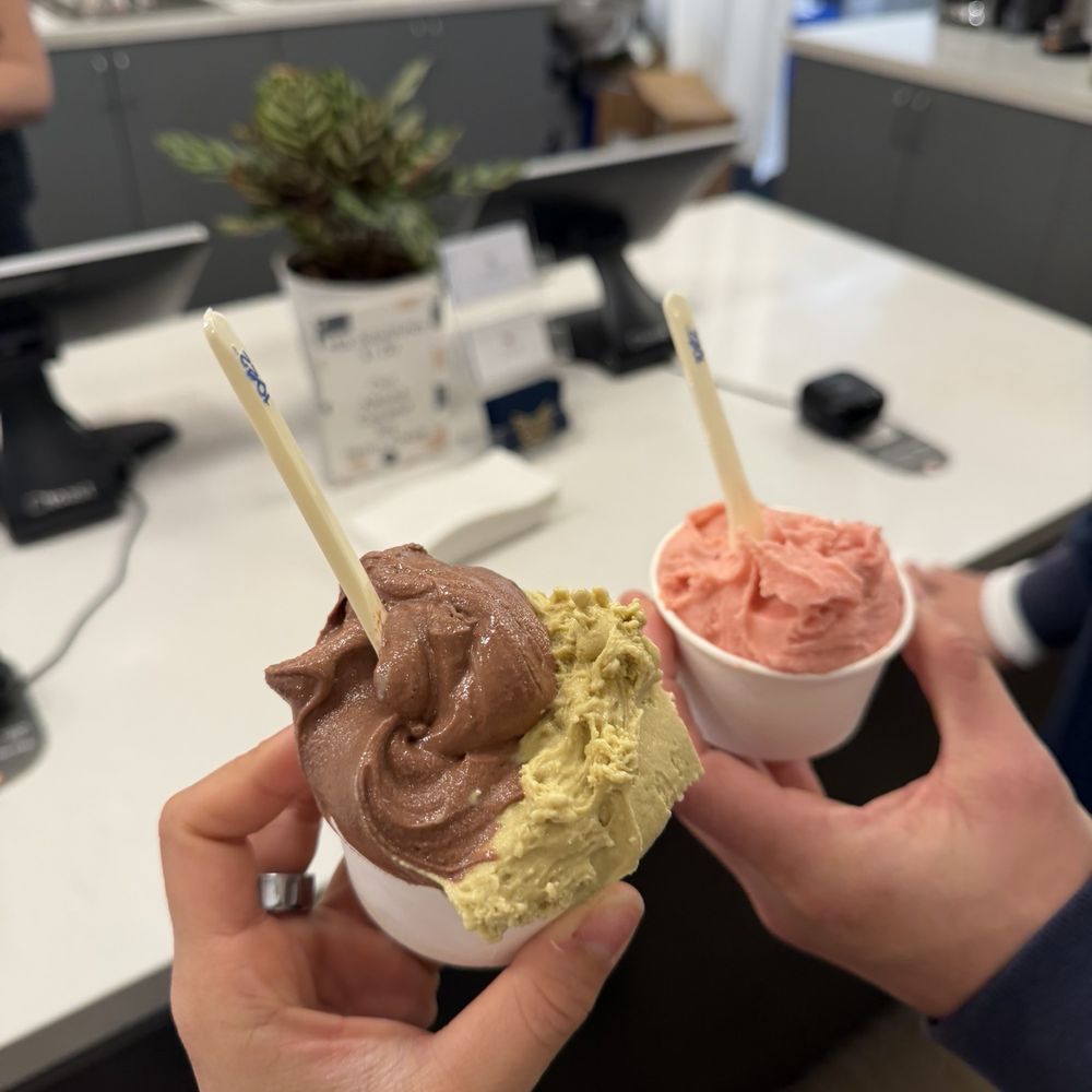 left: chocolate and pistachio right: strawberry guava left: chocolate and pistachio right: strawberry guava