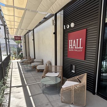 Hall Wines - Covered front patio with misters. - Wine Tasting Room Near Me - Palm Springs, California Hall Wines - Covered front patio with misters. - Wine Tasting Room Near Me - Palm Springs, California