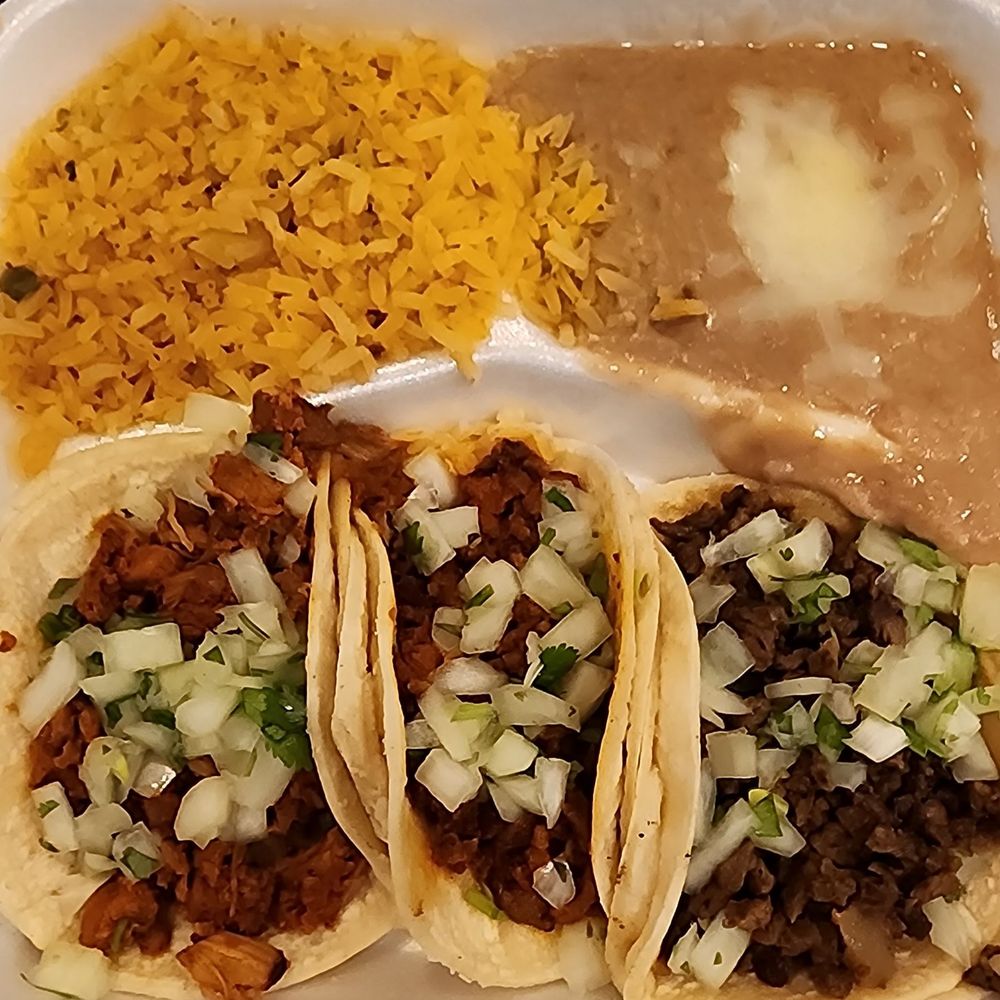 Don Cheque Taqueria - Combination street tacos. Comes with 2 tacos, beans, and rice. I paid extra for the third taco. - Food Trucks Near Me