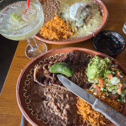 I had the Carne Asada plate and my wife had the Stuffed Poblano with Chicken.(top of plate)