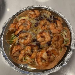 Latin Fuzion Restaurant - Tostada Salad topped with Shrimp