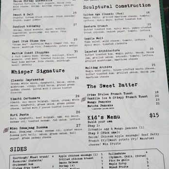 Whisper - Menu - Breakfast & Brunch Near Me - San Mateo, California