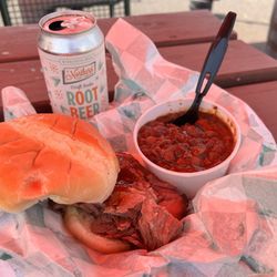 BoB-a-Q Smokehouse and Grill - Brisket sandwich and beans