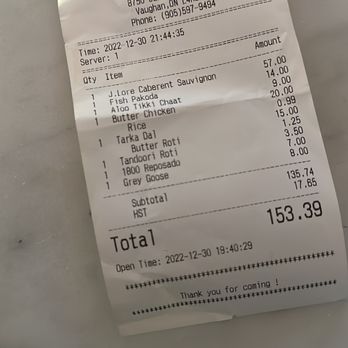 Urban Maharajas - Here is our bill and we still paid $23 dollar tip - Indian Near Me - Vaughan, Ontario Urban Maharajas - Here is our bill and we still paid $23 dollar tip - Indian Near Me - Vaughan, Ontario