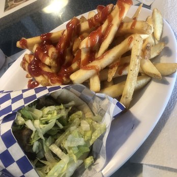 Mad Greek Grill - Gyro pita (no tomatoes onions or peppers by request) and fries - Greek Near Me - High Point, North Carolina Mad Greek Grill - Gyro pita (no tomatoes onions or peppers by request) and fries - Greek Near Me - High Point, North Carolina
