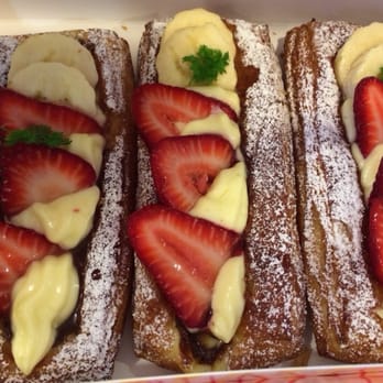 Cream Pan - Strawberry, banana, custard and nutella topped pastry dessert. AWESOME - Bakeries Near Me - Tustin, California