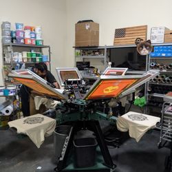 Moon Man Printing - Inside, silkscreen printing happens right at the register
