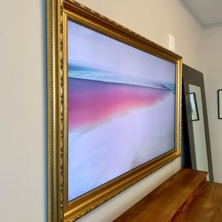 Vincent Designs AV & Smart Homes - Installed a 65" Samsung "The Frame" TV with custom Deco Gold wood frame.
