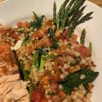 BJ's Restaurant & Brewhouse - MY Enlightened Cherry Chipotle Glazed Salmon...not what the menu or online said with the couscous - New American Near Me - Reno, Nevada BJ's Restaurant & Brewhouse - MY Enlightened Cherry Chipotle Glazed Salmon...not what the menu or online said with the couscous - New American Near Me - Reno, Nevada