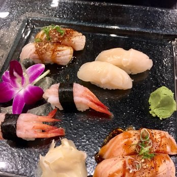 Fuji at Ink Block - Nigiri ordered a la carte: seared hamachi, scallop, ama-ebi, seared salmon - Japanese Near Me - Boston, Massachusetts Fuji at Ink Block - Nigiri ordered a la carte: seared hamachi, scallop, ama-ebi, seared salmon - Japanese Near Me - Boston, Massachusetts