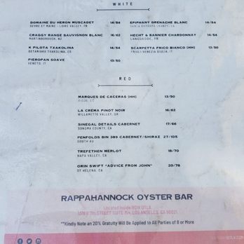 Rappahannock Oyster Bar - Menu - Seafood Near Me - Los Angeles, California Rappahannock Oyster Bar - Menu - Seafood Near Me - Los Angeles, California