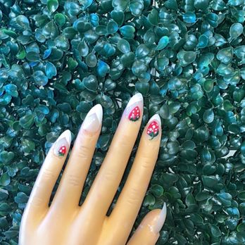 Nail Doctor - Hand painted Strawberry design with white French v-Tips - Nail Technicians Near Me - Maplewood , Missouri Nail Doctor - Hand painted Strawberry design with white French v-Tips - Nail Technicians Near Me - Maplewood , Missouri