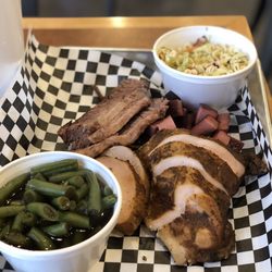 Meat Locker BBQ - Cider coleslaw, smoked green beans, chicken, bologna, and brisket!! Delicious!