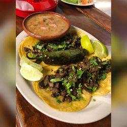 Olguitas Taco House - Mini Asada tacos with charro beans