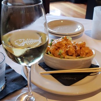 Bonefish Grill - Bang bang shrimp and in the foreground delicious house Chardonnay! - Seafood Near Me - Frederick, Maryland