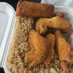 Chicken Wings, Egg Roll, & Fried Rice