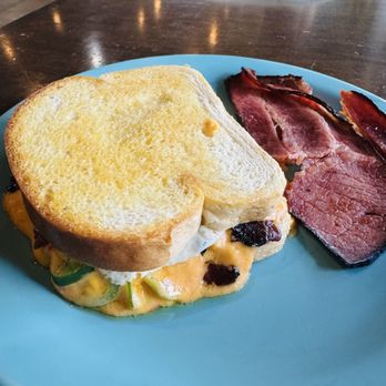 Roots Coffee Bar - Pimento grilled cheese + egg + bacon - Coffee & Tea Near Me - Springfield, Missouri
