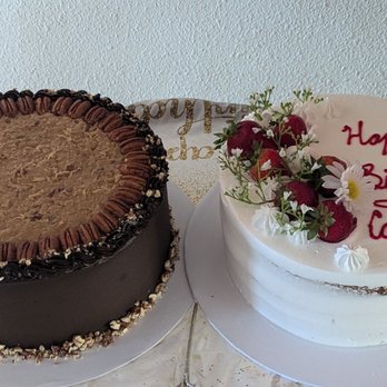 Mayu's Cakes & Bakery - German Chocolate cake on the left, Strawberry Shortcake on the right. - Custom Cakes Near Me - Pittsburg, California Mayu's Cakes & Bakery - German Chocolate cake on the left, Strawberry Shortcake on the right. - Custom Cakes Near Me - Pittsburg, California