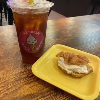Ice Dream - HK Lemon Tea & Mini Cruffle Puff w/ vanilla ice cream - Bubble Tea Near Me - Sacramento, California Ice Dream - HK Lemon Tea & Mini Cruffle Puff w/ vanilla ice cream - Bubble Tea Near Me - Sacramento, California
