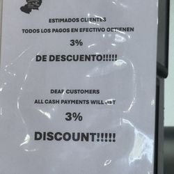 Cash payments are 3% discount
