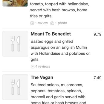 Cosmic Omelet - Online menu with incorrect prices. The Veggie Benny was $3 less on this menu. - Breakfast & Brunch Near Me - Manchester, Connecticut