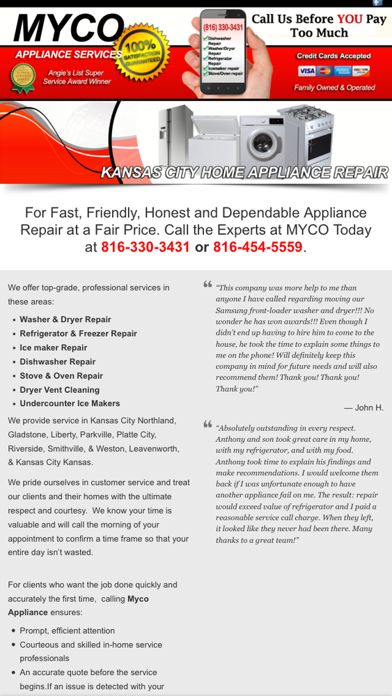 MYCO APPLIANCE SERVICES Updated May 2024 Overland Park, Kansas