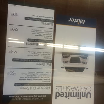 Mister Car Wash - Sorry for the glare.  Top of the line is $32, goes down from there.  They do a hard sale on Unlimited washes. - Car Wash Near Me - Abilene, Texas