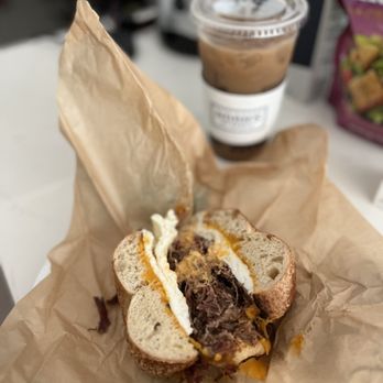 Noah's NY Bagels - Texas Brisket Egg Sandwich with Egg Whites and Plain Bagel - Bagels Near Me - Fremont, California Noah's NY Bagels - Texas Brisket Egg Sandwich with Egg Whites and Plain Bagel - Bagels Near Me - Fremont, California