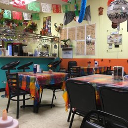 tables and chairs in a mexican restaurant