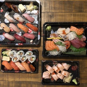 Shiro's - Top row: 10pc Nigiri Assortment, sashimi assortment  Bottom row: Salmon Combo, salmon roll - Sushi Bars Near Me - Seattle, Washington