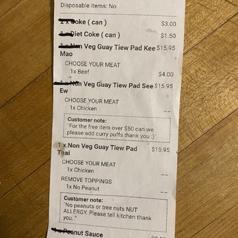 Klom Klorm - In addition to telling staff about allergy, made sure it was on the order ticket as well - didn't matter. - Thai Near Me - Brooklyn, New York