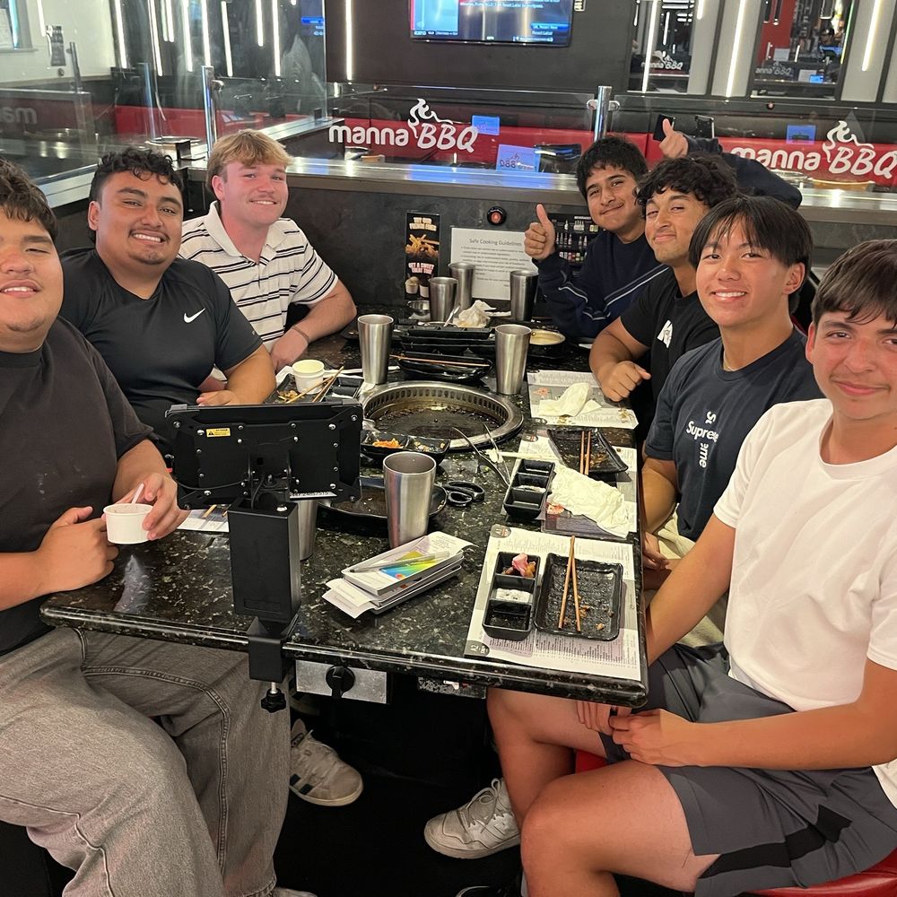 Manna Heaven BBQ - Seating (technically for 3-5 but the guys wanted to cram in) - Korean Near Me - San Marcos, California Manna Heaven BBQ - Seating (technically for 3-5 but the guys wanted to cram in) - Korean Near Me - San Marcos, California
