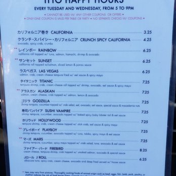 Itto Sushi - Menu Happy Hour page 1 - Sushi Bars Near Me - Midvale, Utah