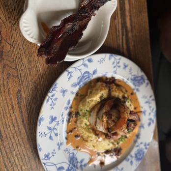 Ida Claire - Shrimp and Grits with side of Brown Sugar Bacon - Southern Near Me - Addison, Texas