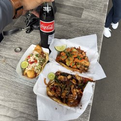 Mar Y Tierra - Pulpo taco, grilled and fried shrimp taco, fish taco