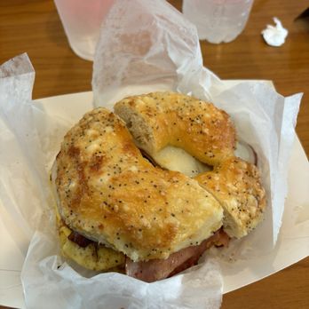 The Original Famous Bagel Dock Cafe - Asiago Everything bagel Hungry Man Sandwich - Bagels Near Me - Calabash, North Carolina The Original Famous Bagel Dock Cafe - Asiago Everything bagel Hungry Man Sandwich - Bagels Near Me - Calabash, North Carolina