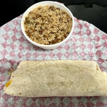 Snack Shak - Grilled Shrimp Wrap with a side of Dirty Rice - Burgers Near Me - Iota, Louisiana