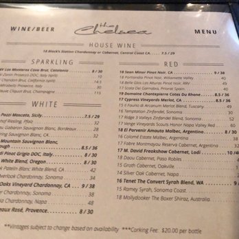 The Chelsea - Wine list - New American Near Me - New Bern, North Carolina The Chelsea - Wine list - New American Near Me - New Bern, North Carolina