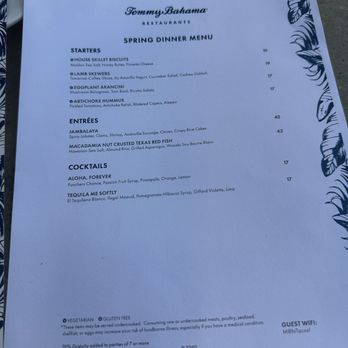 Tommy Bahama - Spring dinner menu - Seafood Near Me - Plano, Texas