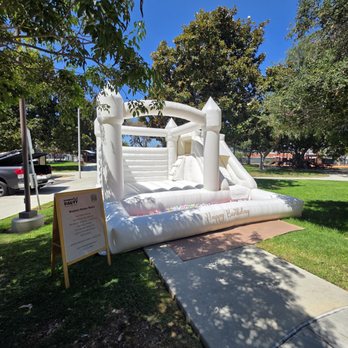 Bounce Party LA - White bounce house with slide and ball pit - Bounce House Rentals Near Me - La Canada , California
