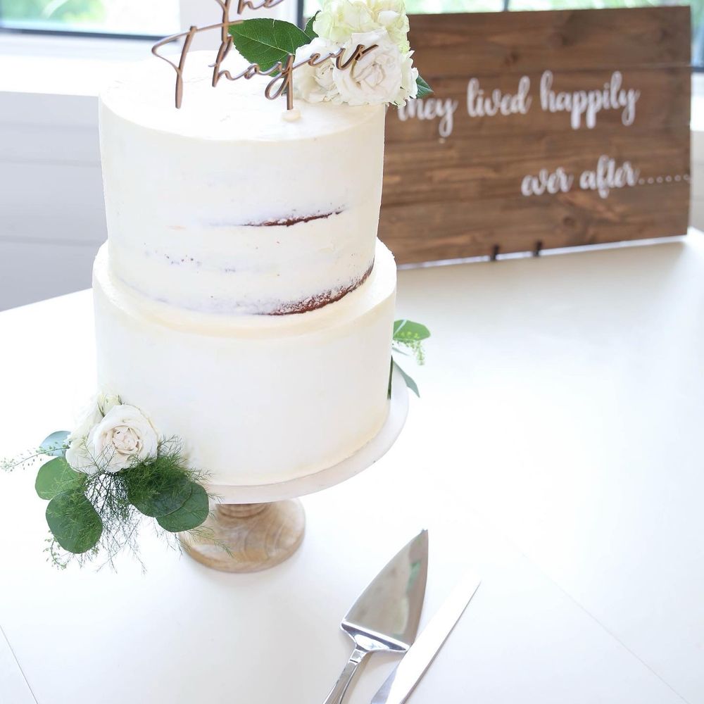Custom wedding cake, almond torta caprese with lemon curd and and almond Italian meringue buttercream frosting (Sept. '22)