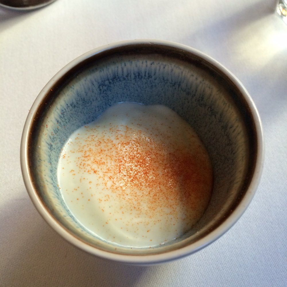 Daalder - Amuse bouche: pesto with tomato sorbet and cream. - Modern European Near Me - Amsterdam, New Hampshire Daalder - Amuse bouche: pesto with tomato sorbet and cream. - Modern European Near Me - Amsterdam, New Hampshire